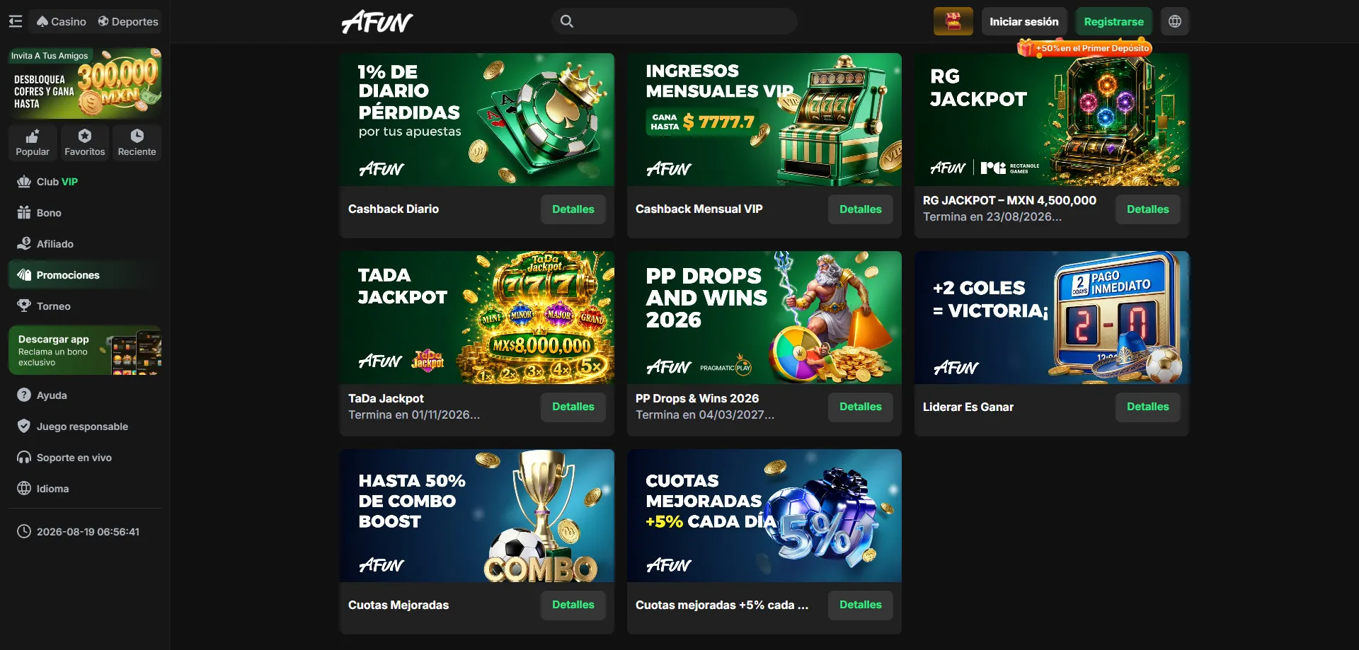 Casino en vivo AFUN — ruleta y blackjack con crupier real