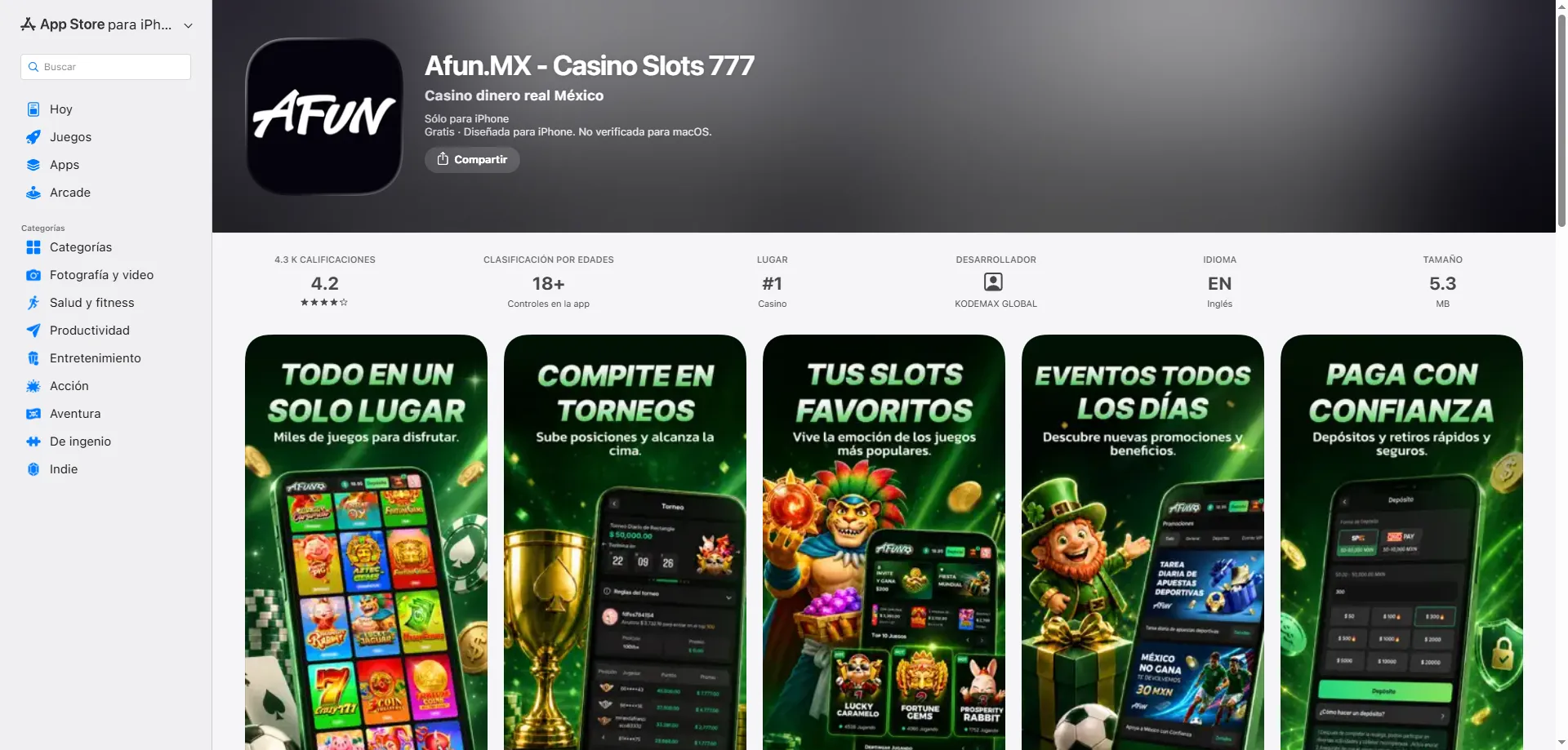 App móvil de AFUN Casino para Android e iOS en México