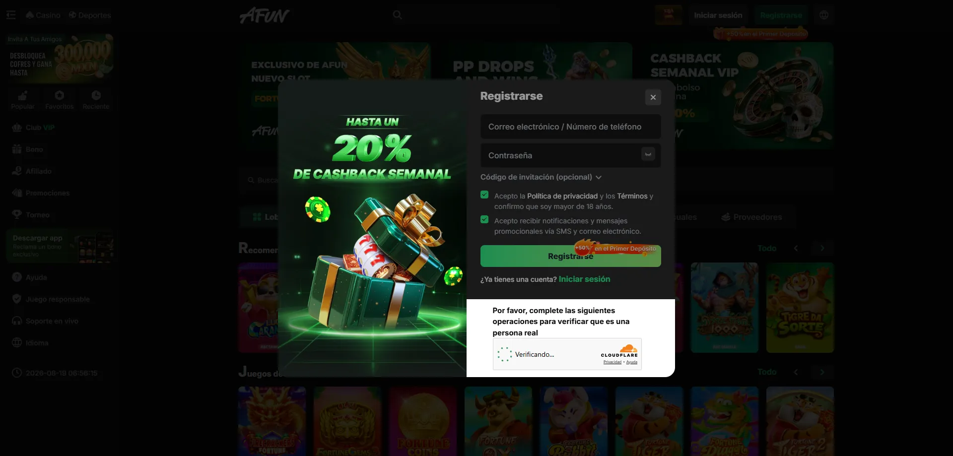 Registro en AFUN Casino México — pasos para crear cuenta