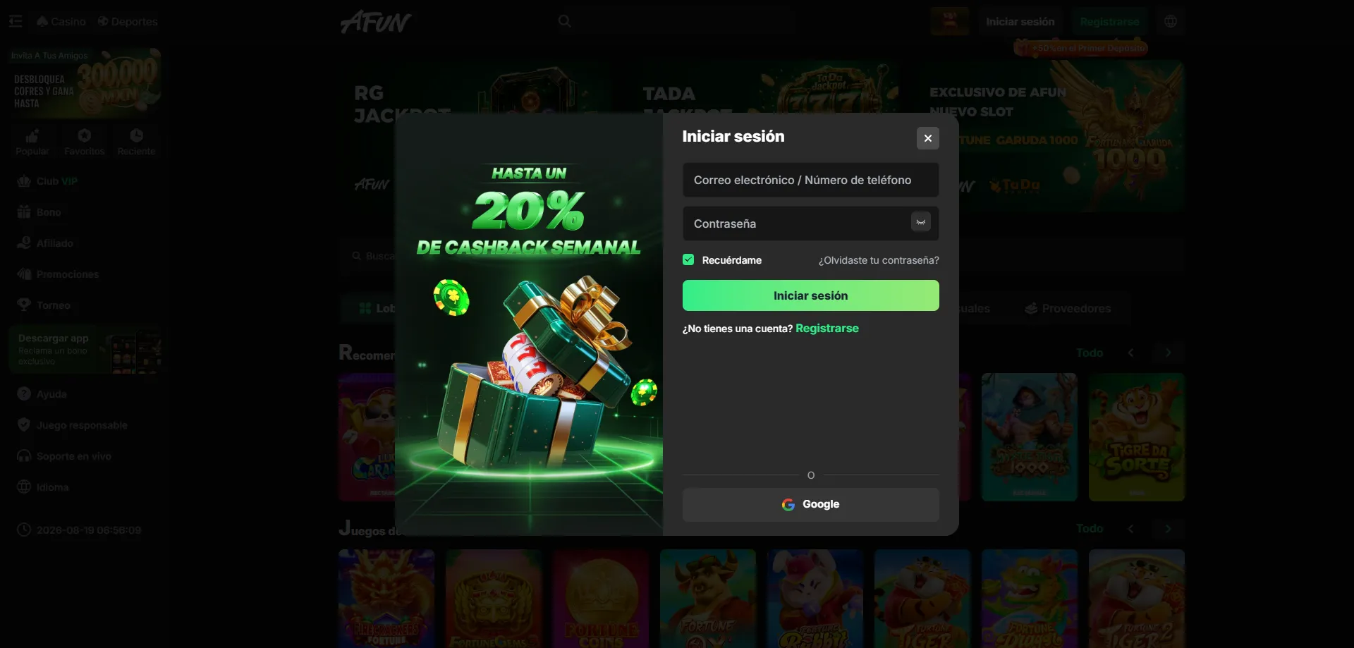 Inicio de sesión en AFUN Casino — accede a tu cuenta