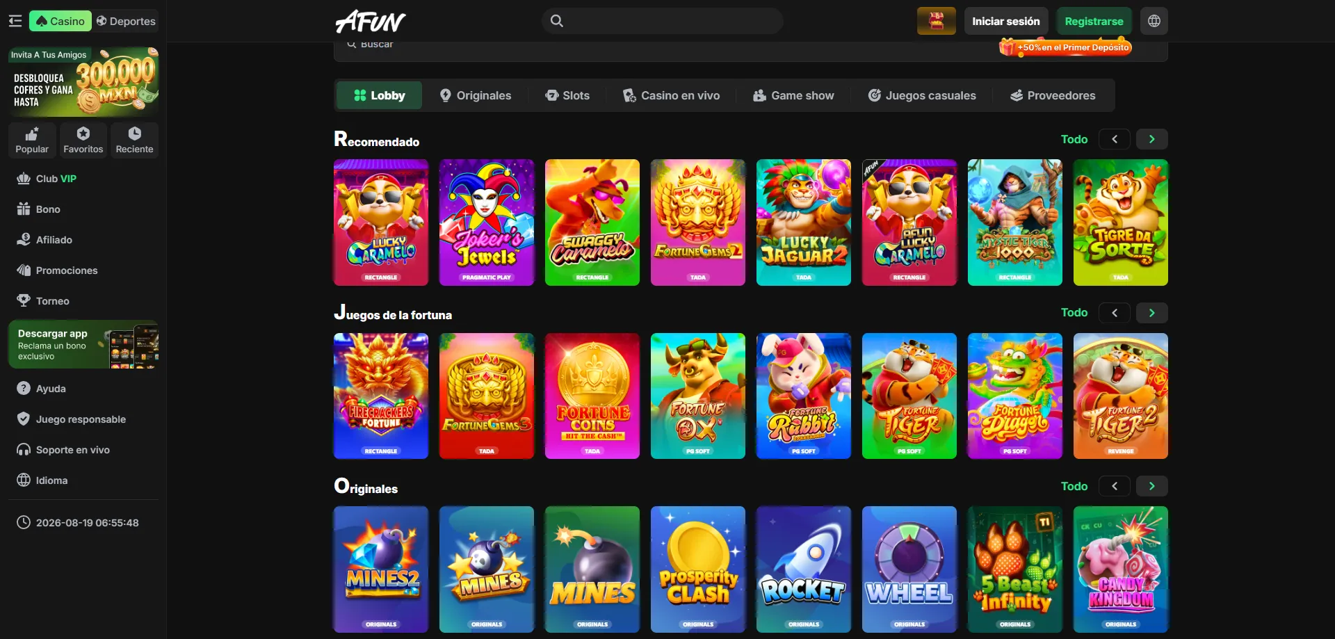 Juegos de casino en AFUN — slots, mesas y casino en vivo